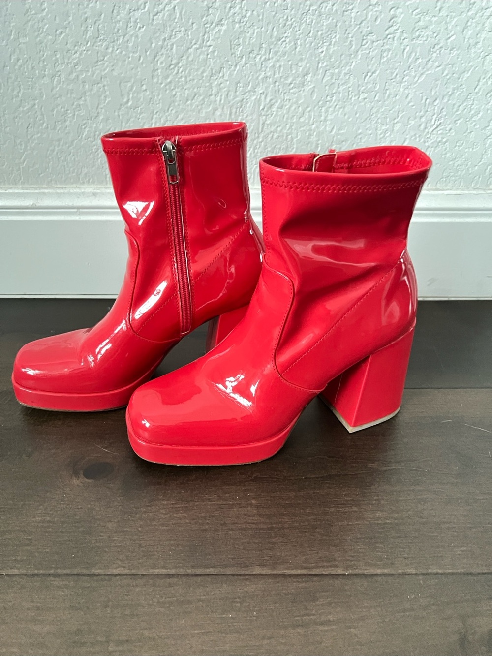 Steve Madden Red Patent Platform Ankle Boots